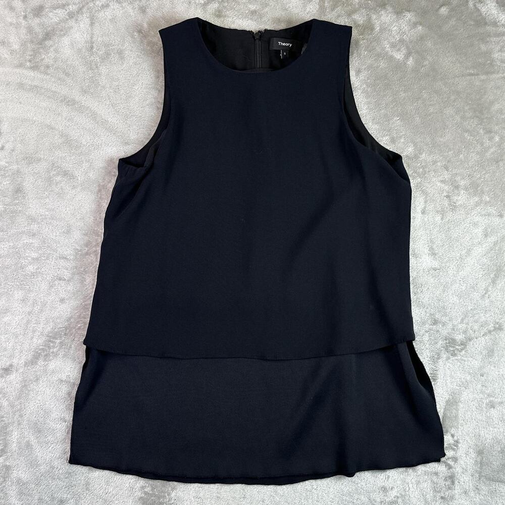 Theory Sleeveless Layered Shirt Black Minimalist Size S Women’s Modern